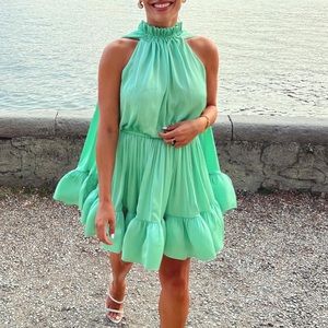 dress high neck, sleeveless with faux sleeves that can be styled multiples ways